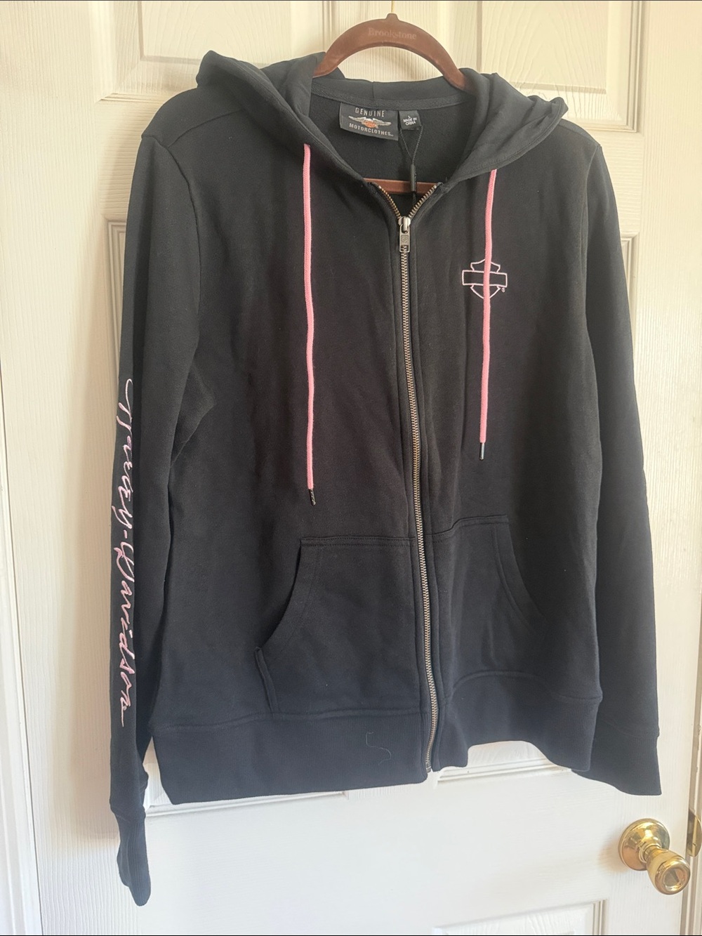 Harley-Davidson Black Zip Hoodie with Pink Drawstrings